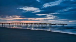 Preview wallpaper pier, coast, sand, horizon, sea