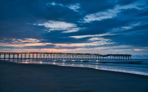 Preview wallpaper pier, coast, sand, horizon, sea