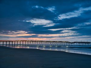 Preview wallpaper pier, coast, sand, horizon, sea