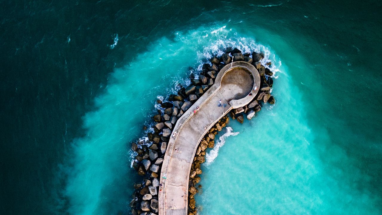 Wallpaper pier, coast, sea, aerial view