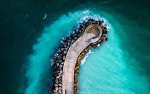 Preview wallpaper pier, coast, sea, aerial view