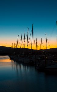 Preview wallpaper pier, dock, boat, sunset, sky