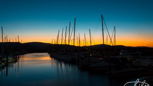 Preview wallpaper pier, dock, boat, sunset, sky