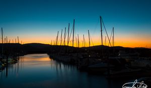 Preview wallpaper pier, dock, boat, sunset, sky