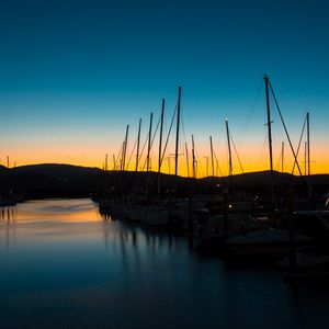 Preview wallpaper pier, dock, boat, sunset, sky