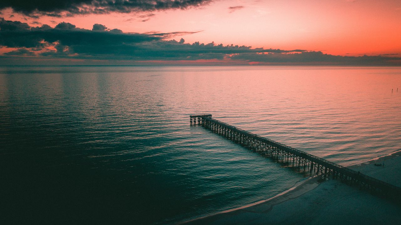 Wallpaper pier, dock, sea, dusk, shore