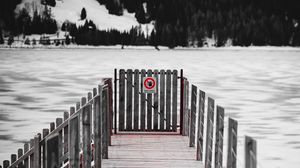 Preview wallpaper pier, fence, lake, ice, winter