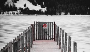 Preview wallpaper pier, fence, lake, ice, winter