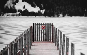 Preview wallpaper pier, fence, lake, ice, winter