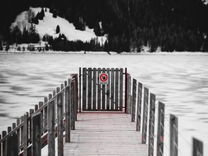 Preview wallpaper pier, fence, lake, ice, winter