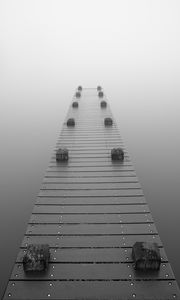 Preview wallpaper pier, fog, bw, gray