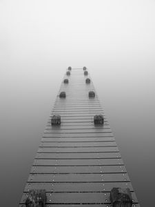 Preview wallpaper pier, fog, bw, gray