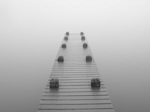 Preview wallpaper pier, fog, bw, gray