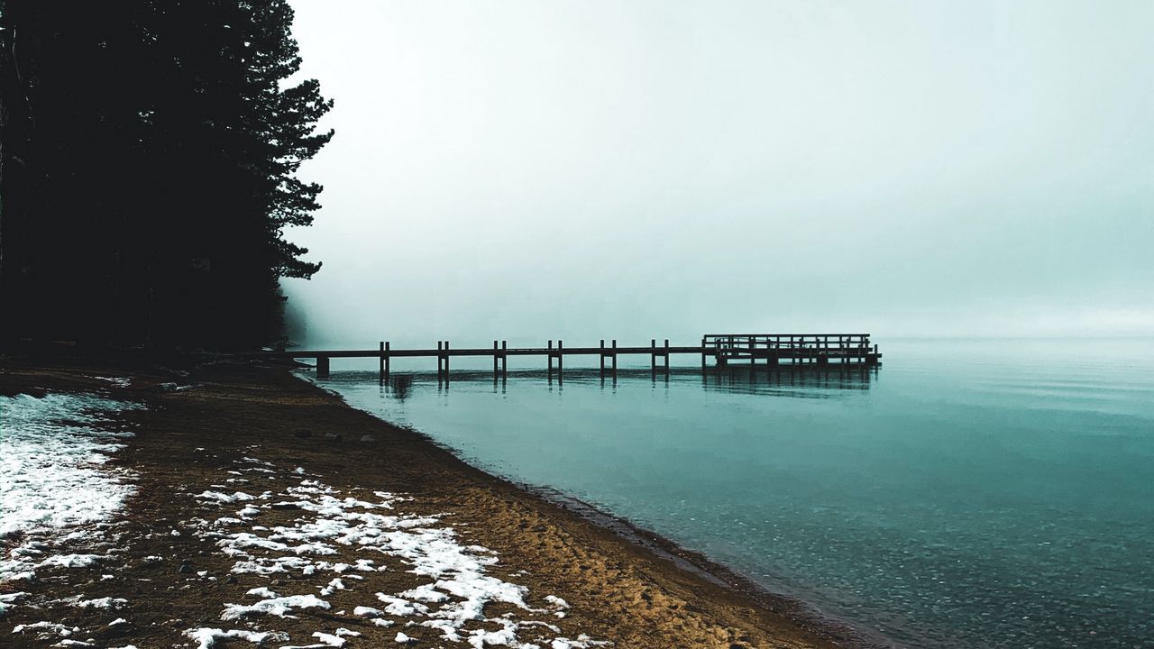 Wallpaper pier, fog, coast