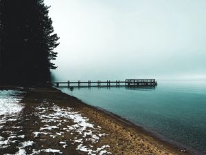 Preview wallpaper pier, fog, coast