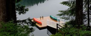 Preview wallpaper pier, forest, trees, lake, reflection