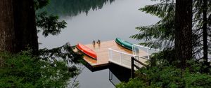 Preview wallpaper pier, forest, trees, lake, reflection