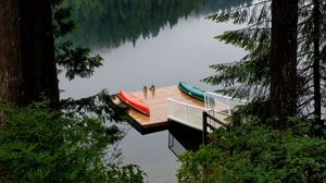 Preview wallpaper pier, forest, trees, lake, reflection