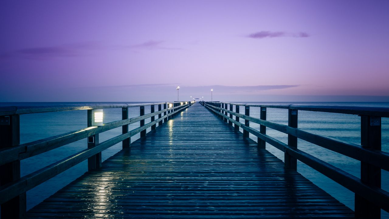 Wallpaper pier, horizon, sea, dark, purple, blue