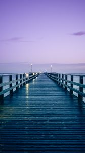 Preview wallpaper pier, horizon, sea, dark, purple, blue