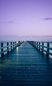 Preview wallpaper pier, horizon, sea, dark, purple, blue