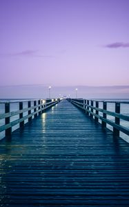 Preview wallpaper pier, horizon, sea, dark, purple, blue