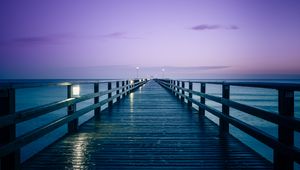 Preview wallpaper pier, horizon, sea, dark, purple, blue