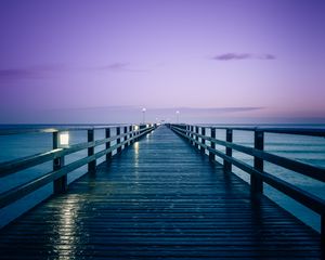 Preview wallpaper pier, horizon, sea, dark, purple, blue