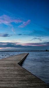 Preview wallpaper pier, horizon, sunset, water, wooden