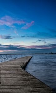 Preview wallpaper pier, horizon, sunset, water, wooden