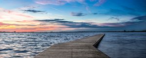 Preview wallpaper pier, horizon, sunset, water, wooden