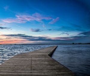 Preview wallpaper pier, horizon, sunset, water, wooden