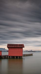 Preview wallpaper pier, house, horizon, river