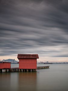 Preview wallpaper pier, house, horizon, river
