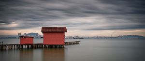 Preview wallpaper pier, house, horizon, river