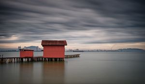 Preview wallpaper pier, house, horizon, river