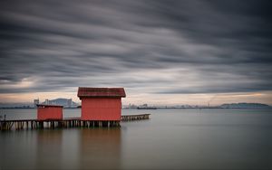 Preview wallpaper pier, house, horizon, river