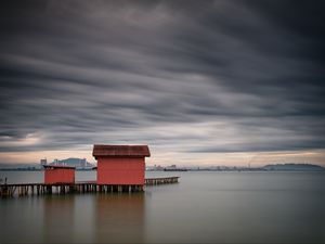 Preview wallpaper pier, house, horizon, river