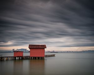 Preview wallpaper pier, house, horizon, river