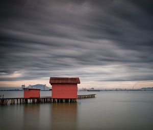 Preview wallpaper pier, house, horizon, river