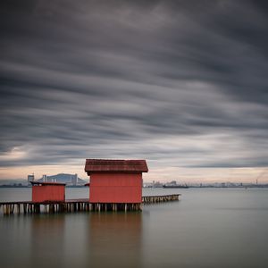 Preview wallpaper pier, house, horizon, river
