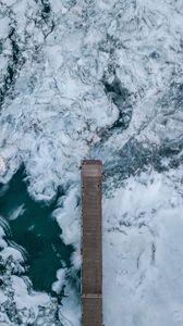 Preview wallpaper pier, ice, aerial view, ice floes