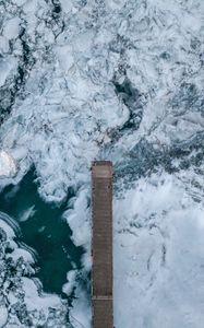 Preview wallpaper pier, ice, aerial view, ice floes