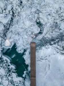 Preview wallpaper pier, ice, aerial view, ice floes