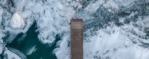 Preview wallpaper pier, ice, aerial view, ice floes