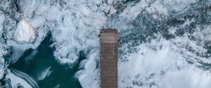 Preview wallpaper pier, ice, aerial view, ice floes