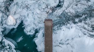 Preview wallpaper pier, ice, aerial view, ice floes