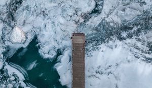 Preview wallpaper pier, ice, aerial view, ice floes