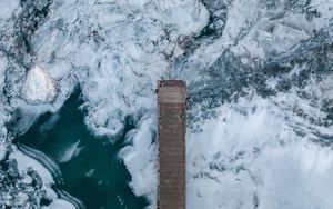 Preview wallpaper pier, ice, aerial view, ice floes