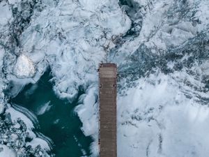 Preview wallpaper pier, ice, aerial view, ice floes